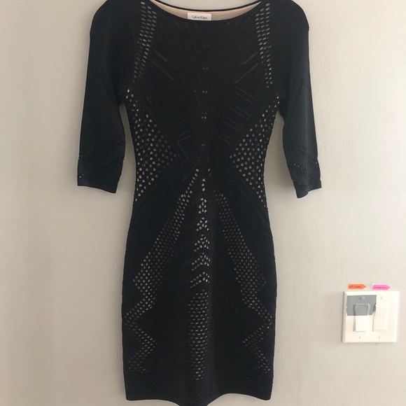 CALVIN KLEIN LASER CUT CONTRAST BODY CON DRESS - Picture 2 of 3